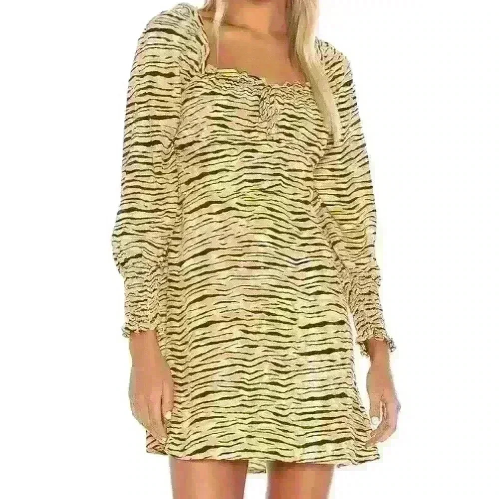 Nwt  Faithful The Brand Ira Animal Print Square Neck Mini Dress